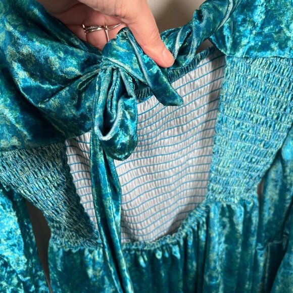 Free People Bali Tightrope Romper Size Large Turquoise Velvet Mermaidcore Boho - Picture 10 of 13